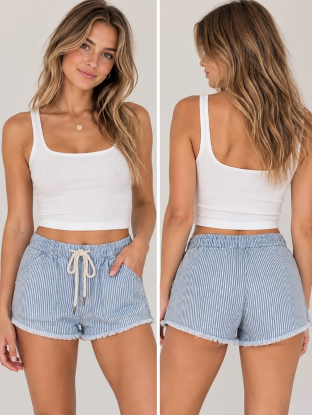 aerie Blue White Striped Drawstring Cutoff Shorts XS